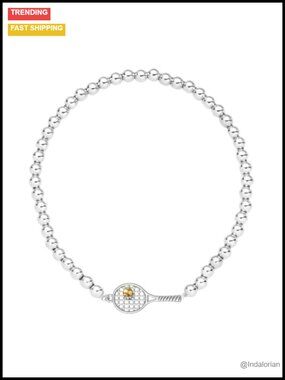 Tennis Racket Charm Gold Bracelet Set 18k Gold Plated Stackable Stretch